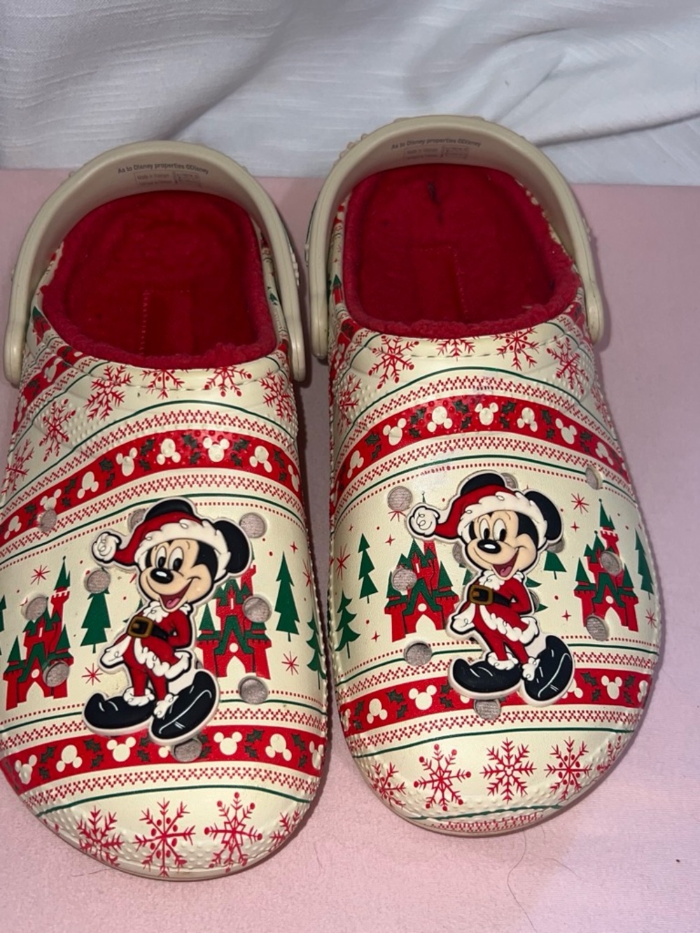 CROCS Mickey Holiday Clogs in Red & Cream